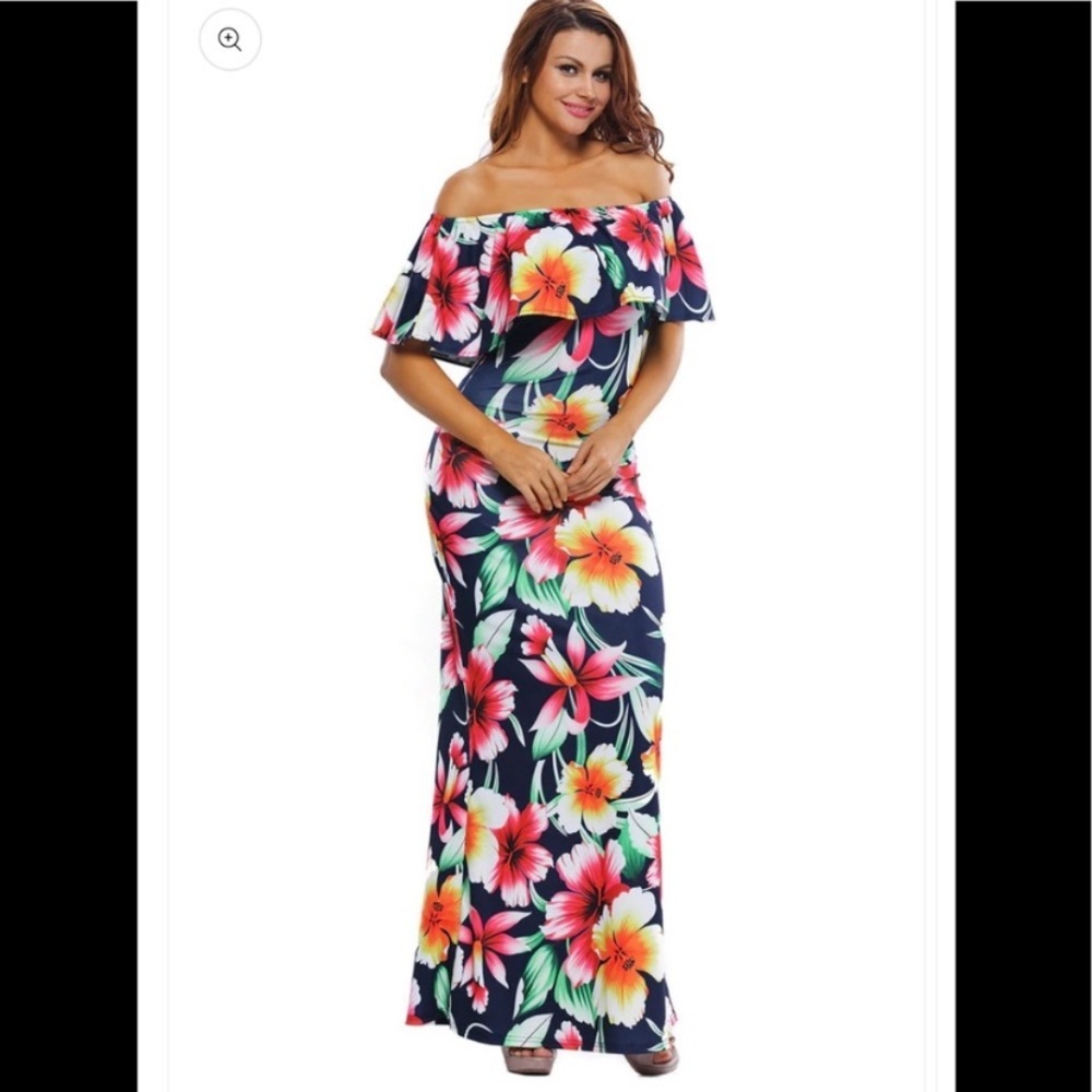 Suimiki Floral Hibiscus Hawaiian Tropical Off Shoulder Dress Size 2XL